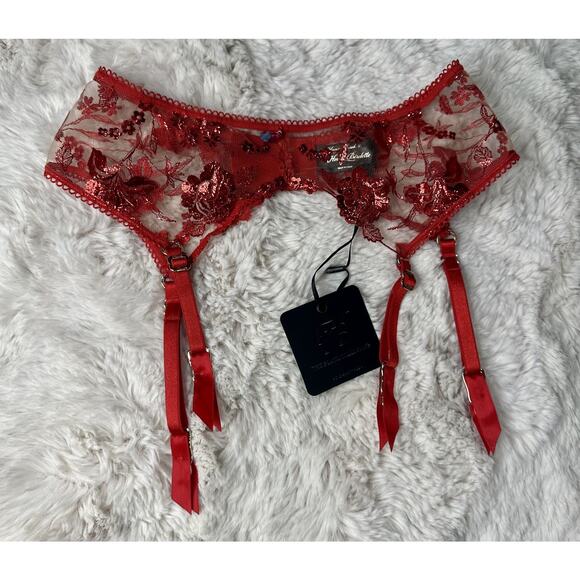 Honey Birdette Tops - Honey Birdette WHITNEY❤️ Red Floral Lace Garter Small